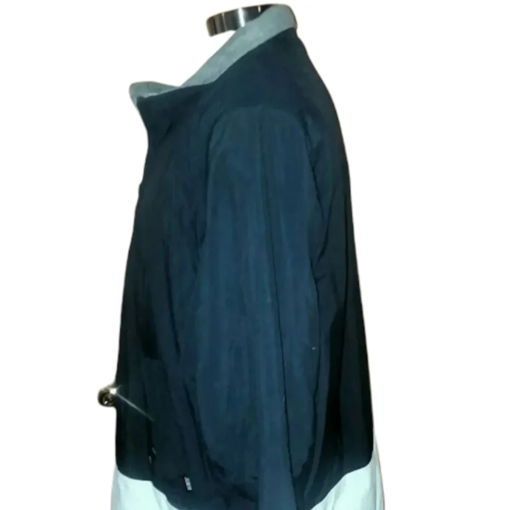 J.Crew Men's Large Winter Coat Navy Blue Silver Insulated Jacket Full Zip Outer